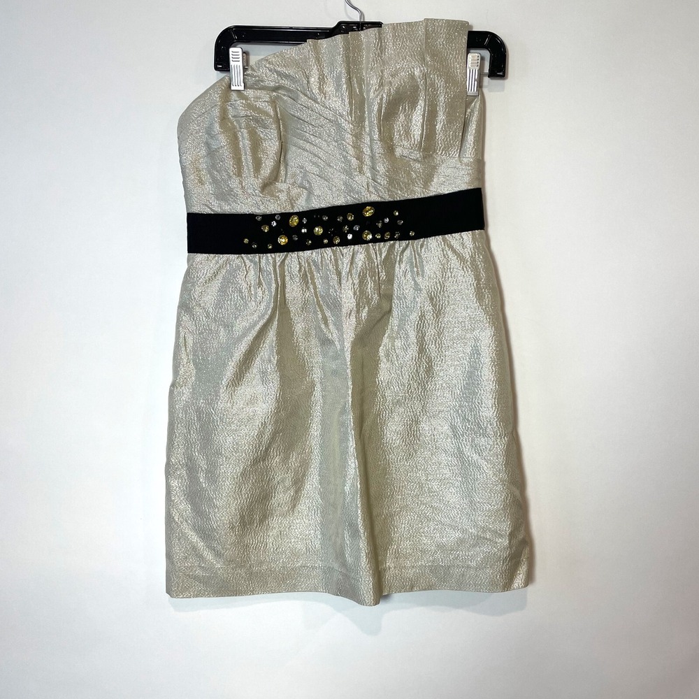 Phoebe Couture Strapless Cocktail Mini Dress Size 8‎ Metallic Gray Rhinestones